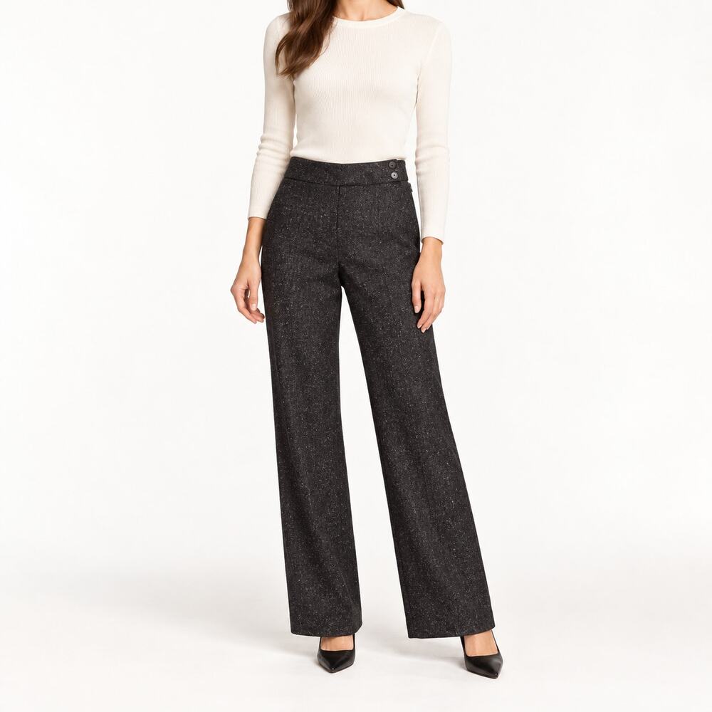 WHBM Donegal Tweed Wide Leg Pants 0 NWT Brown Charcoal Flecked